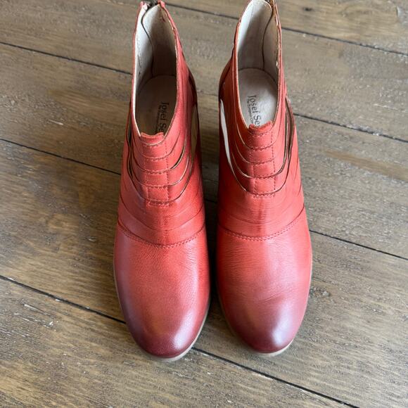 Josef Seibel Women's Sz 6-6.5 EU 37 Burnt Red Orange Strappy Zipper Heeled Boots - Picture 3 of 13